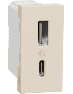 SE Розетка 2хUSB за зареждане тип A+C 2.4A 12W 1 мод. цвят Крем Unica - NU301644 - Цена | LEDs4economy