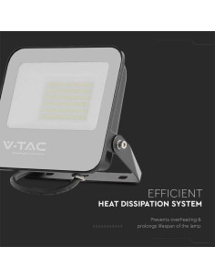 V-TAC 50W LED Прожектор 4000K Черно Тяло Сиво Стъкло 160lm/W 5год. Гаранция - 23694 - Цена | LEDs4economy 2