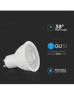 V-tac LED Крушка - 6W GU10 SMD Пластик 38° 6400K 211971 - Цена | LEDs4economy 2