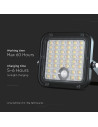V-TAC 10W LED Соларен Прожектор LiFePo Батерия 3.7V Черен CCT 4000K + 6000K - 23756 - 15