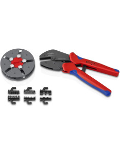 Knipex Клещи за кримпване на кабелни накрайници 0.25-10мм2 MC4 MultiCrimp, 3 челюсти, синьо-червена ръкохватка 250мм, с пружина,