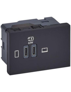 Legrand Розетка 2xUSB за зареждане тип C Power Delivery 63W 3 мод. цвят Черен Mosaic - 077675L - Цена | LEDs4economy 2