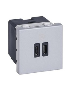 Legrand Розетка 2xUSB за зареждане тип C Power Delivery 30W 2 мод. цвят Алуминий Mosaic - 077632L - Цена | LEDs4economy