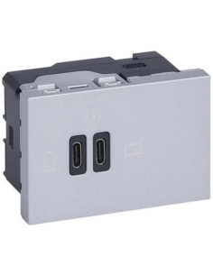 Legrand Розетка 2xUSB за зареждане тип C Power Delivery 63W 3 мод. цвят Алуминий Mosaic - 077674L - Цена | LEDs4economy