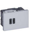 Legrand Розетка 2xUSB за зареждане тип C Power Delivery 63W 3 мод. цвят Алуминий Mosaic  - 077674L