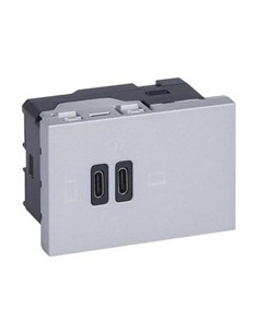 Legrand Розетка 2xUSB за зареждане тип C Power Delivery 63W 3 мод. цвят Алуминий Mosaic - 077674L - Цена | LEDs4economy 2