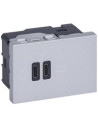 Legrand Розетка 2xUSB за зареждане тип C Power Delivery 63W 3 мод. цвят Алуминий Mosaic  - 077674L - 2