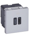 Legrand Розетка USB за зареждане тип C Power Delivery 45W 2 мод. цвят Алуминий Mosaic  - 077656L - 2
