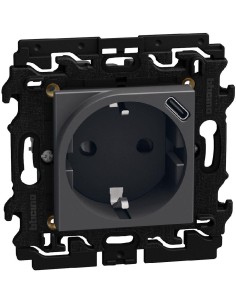 Bticino Контакт ШУКО 2P+E 16A + USB тип C 1.5A 7.5W с носеща рамка 2 мод. цвят Графит Light Now Bticino YD4141USB - Цена | LEDs4