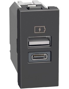 Bticino Розетка 2xUSB за зареждане тип A+C 3A 15W 1 мод. цвят Графит Light Now Bticino YD4191AC - Цена | LEDs4economy
