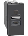 Bticino Розетка 2xUSB за зареждане тип A+C 3A 15W 1 мод. цвят Графит Light Now Bticino YD4191AC - Цена | LEDs4economy