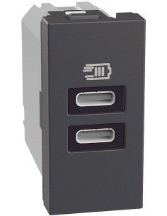 Bticino Розетка 2xUSB за зареждане тип C+C 3A 15W 1 мод. цвят Графит Light Now Bticino YD4191CC - Цена | LEDs4economy