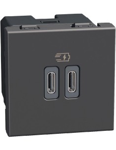 Bticino Розетка 2xUSB за зареждане тип C+C 3A 30W 2 мод. цвят Графит Light Now Bticino YD4293CC - Цена | LEDs4economy