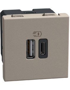 Bticino Розетка 2xUSB за зареждане тип A+C 3A 15W 2 мод. цвят Камък Light Now Bticino YG4287C2 - Цена | LEDs4economy
