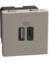 Bticino Розетка 2xUSB за зареждане тип A+C 3A 15W 2 мод. цвят Камък Light Now Bticino YG4287C2 - Цена | LEDs4economy