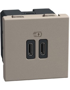 Bticino Розетка 2xUSB за зареждане тип C+C 3A 30W 2 мод. цвят Камък Light Now Bticino YG4293CC - Цена | LEDs4economy