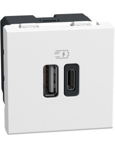 Bticino Розетка 2xUSB за зареждане тип A+C 3A 15W 2 мод. цвят Бял Light Now Bticino YW4287C2 - Цена | LEDs4economy