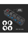 V-TAC 1.5M EXTENSION SOCKET W/ INDIVIDUAL SWITCH (POLYBAG+CARD) 4PIN Black - 87371 - 3