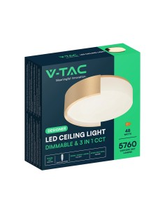 V-TAC 48W LED Decorative Ceiling Lamp (D450*H120mm) 3in1 Remote Control Dimmable Gold - 24190 - Цена | LEDs4economy 2