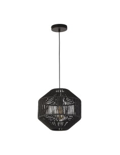 Searchlight® I Пендел Wicker - матово черен метал и абажур от черно въже I 1 x E27 - 11203-1BK - Цена | LEDs4economy 2