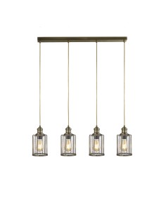 Searchlight® I Пендел Pipes - античен месинг, метал и засято стъкло I 4 x E27 - 1164-4AB - Цена | LEDs4economy