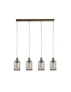 Searchlight® I Пендел Pipes - античен месинг, метал и засято стъкло I 4 x E27 - 1164-4AB - Цена | LEDs4economy 2