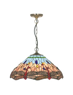 Searchlight® I Пендел Dragonfly - Античен месинг, метал и витраж I 1 x E27 - 1283-16 - Цена | LEDs4economy