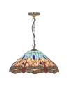 Searchlight® I Пендел Dragonfly - Античен месинг, метал и витраж I 1 x E27 - 1283-16