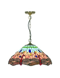 Searchlight® I Пендел Dragonfly - Античен месинг, метал и витраж I 1 x E27 - 1283-16 - Цена | LEDs4economy 2