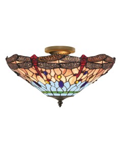 Searchlight® I Плафона Dragonfly - Античен месинг и витраж I 3 x E14 - 1289-16 - Цена | LEDs4economy