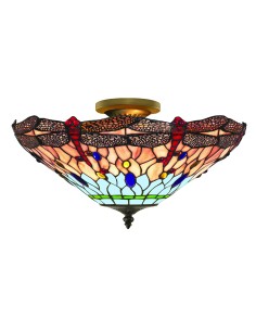 Searchlight® I Плафона Dragonfly - Античен месинг и витраж I 3 x E14 - 1289-16 - Цена | LEDs4economy 2
