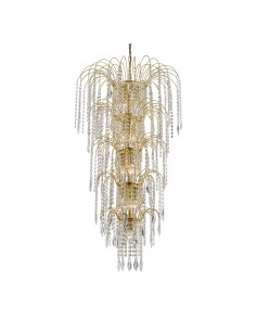 Searchlight® I Полилей Waterfall - златен и кристален I 13 x E14 - 1313-13GO - Цена | LEDs4economy