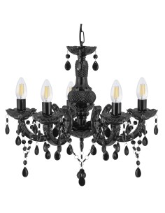 Searchlight® I Пендел Marie Therese - черно стъкло и акрил I 5 x E14 - 1455-5BK - Цена | LEDs4economy 2