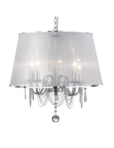 Searchlight® I Venetian Пендел - хром, абажур от воал и кристално стъкло I 5 x E14 - 1485-5CC - Цена | LEDs4economy