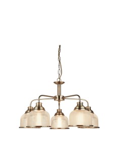 Searchlight® I Полилей Bistro II - античен месинг и стъкло в стил холофан I 5 x E27 - 1685-5AB - Цена | LEDs4economy