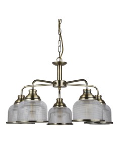 Searchlight® I Полилей Bistro II - античен месинг и стъкло в стил холофан I 5 x E27 - 1685-5AB - Цена | LEDs4economy 2