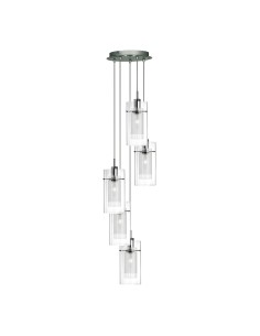 Searchlight® I Пендел Duo I - сатенено сребрист метал и стъкло I 5 x E14 - 2305-5 - Цена | LEDs4economy