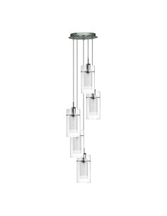 Searchlight® I Пендел Duo I - сатенено сребрист метал и стъкло I 5 x E14 - 2305-5 - Цена | LEDs4economy 2