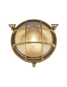 Searchlight® I Плафон Bulkhead - масивен месинг и оребрено стъкло I 1 x E27 - 30361PB - Цена | LEDs4economy