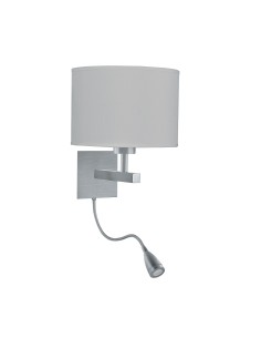 Searchlight® I LED Аплик Hotel с две рамена - сатенено сребриста с текстилен абажур I 1 x E27 - 3550SS - Цена | LEDs4economy 2