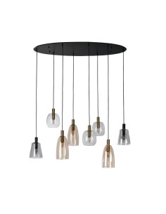 Searchlight® I Пендел Divine - черен метал и цветно стъкло I 8 x E14 - 36463-8BK - Цена | LEDs4economy 2