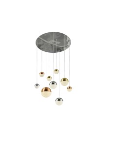 Searchlight® I Полилей Planets - мед, хром и сатениран месинг I 9 x LED - 4519-9 - Цена | LEDs4economy