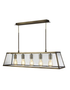 Searchlight® I Пендел Voyager - Античен месинг, метал и стъкло I 5 x E27 - 4614-5AB - Цена | LEDs4economy