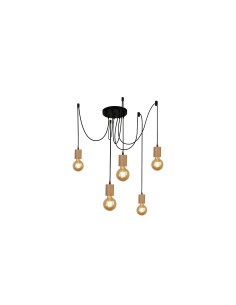 Searchlight® I Пендел Spinny - дърво и матово черен метал I 5 x E27 - 50213-5NA - Цена | LEDs4economy