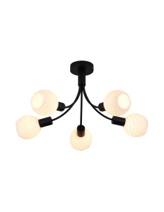 Searchlight® I Плафон Nova, черен метал с абажур от матирано стъкло I 5 x E14 - 54715-5BK - Цена | LEDs4economy