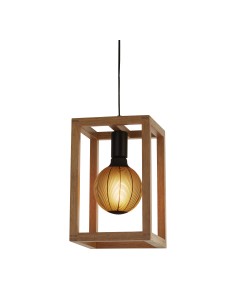 Searchlight® I Square Пендел - Естествено дърво и черен метал I 1 x E27 - 54741-1NA - Цена | LEDs4economy