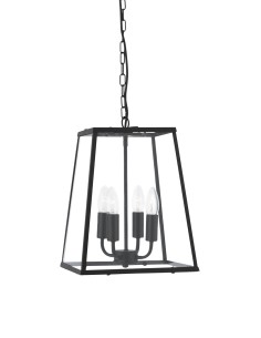 Searchlight® I Пендел Lantern Noir - Черен метал и прозрачно стъкло I 4 x E14 - 5614BK - Цена | LEDs4economy