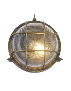 Searchlight® I Кръгла външна лампа Bulkhead - черно-златист метал и прозрачно стъкло I 1 x E27 - 61401BG - Цена | LEDs4economy