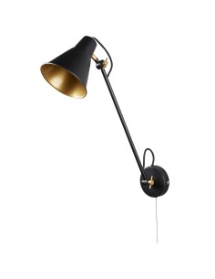 Searchlight® I Аплик Swing Arm - матово черно и златисто метално покритие I 1 x E27 - 6302BK - Цена | LEDs4economy 2
