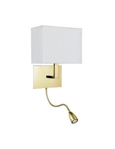 Searchlight® I Аплик Hotel - сатенен месинг и бял текстилен абажур I 1 x E27 - 6519SB - Цена | LEDs4economy 2